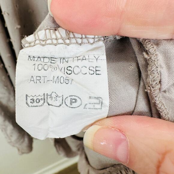 Alice Rinaldi Taupe Tonal Polka Dot Short Sleeve Faux Wrap Ruffle Dress M - Picture 7 of 13